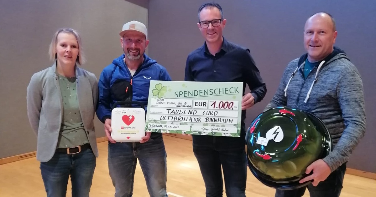 Spende von 1.000 Euro f&uuml;r die Anschaffung des Defibrillators in Birnbaum